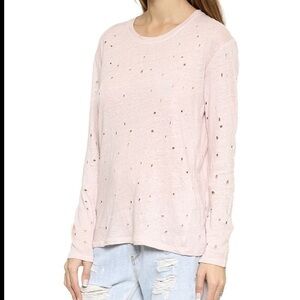 IRO light Pink Marvina Long Sleeve linen knit distressed top, size medium